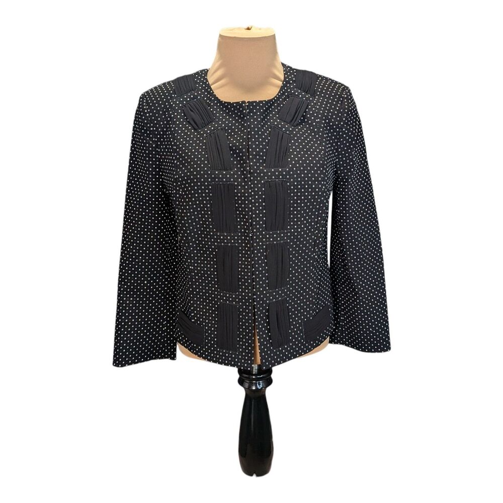 Cabi Jacket Womens 4 Black White Chic Polka Dot Padded Shoulders Cropped Classy